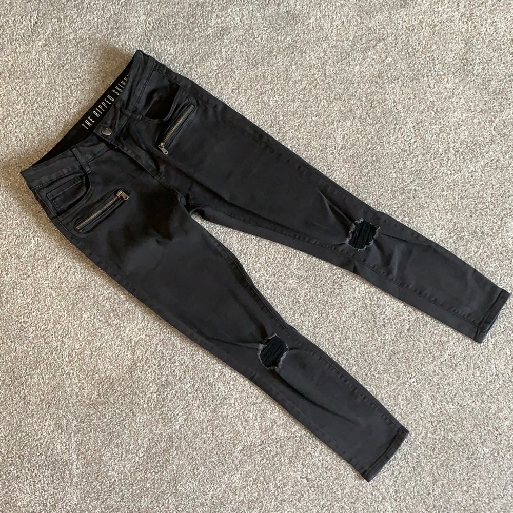 Cotton On Black Skinny Distressed Denim Jeans